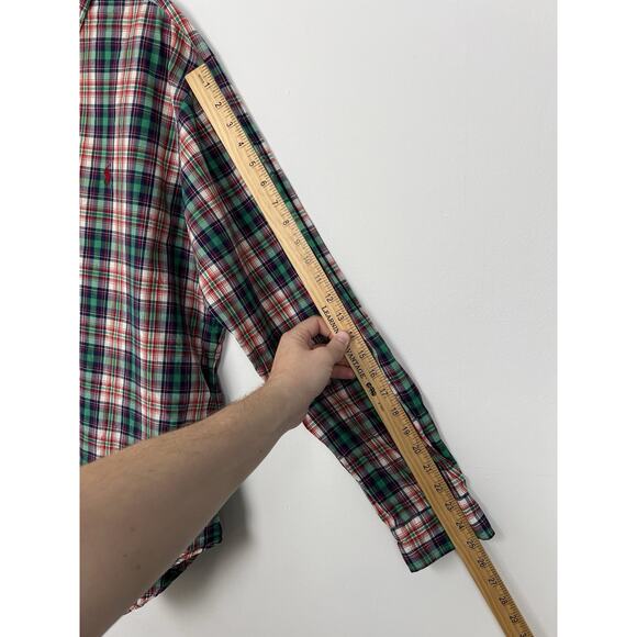 Ralph Lauren Men’s 16.5 34/35 Button Front Shirt Plaid Long Sleeve Green Red - Picture 6 of 9